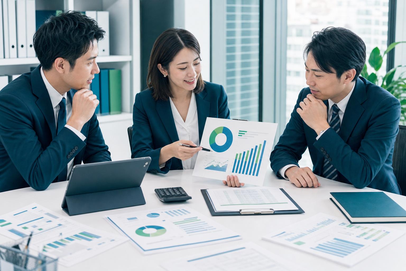 改善提案の資料を見ながらの打ち合わせ